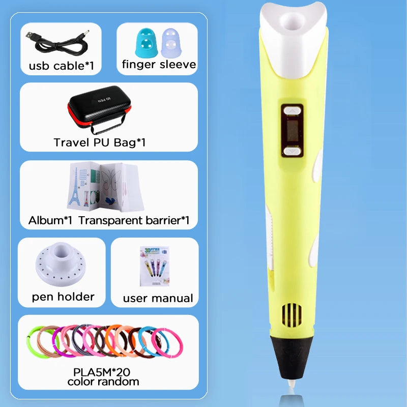 3D Printing Pen Drawing With LCD Screen Compatible Pen PLA Filament Toys Safe Paiting for Children DIY Birthday Gift Kids