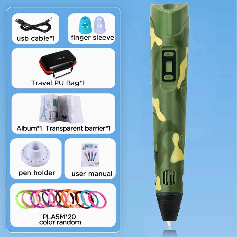 3D Printing Pen Drawing With LCD Screen Compatible Pen PLA Filament Toys Safe Paiting for Children DIY Birthday Gift Kids