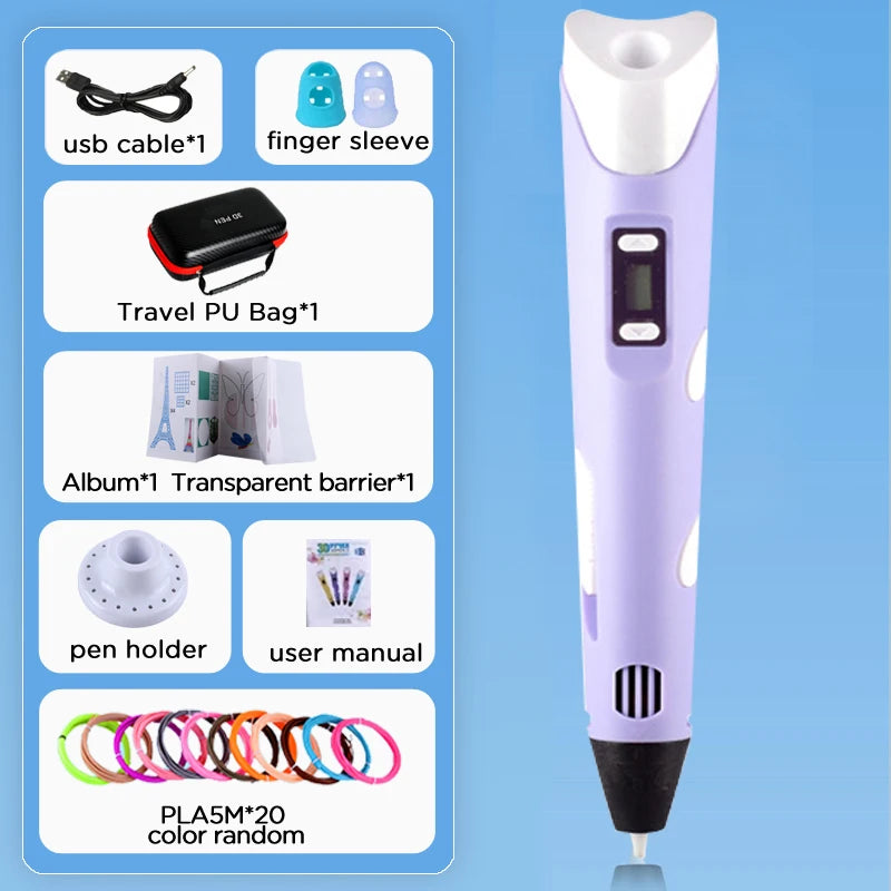3D Printing Pen Drawing With LCD Screen Compatible Pen PLA Filament Toys Safe Paiting for Children DIY Birthday Gift Kids