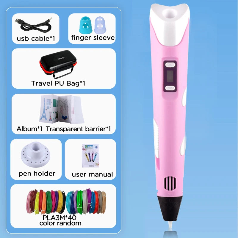 3D Printing Pen Drawing With LCD Screen Compatible Pen PLA Filament Toys Safe Paiting for Children DIY Birthday Gift Kids