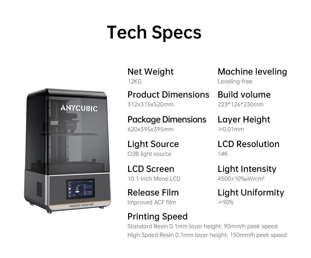 ANYCUBIC Photon Mono M7 AE Version Mono MSLA 3D Printer High Speed Resin Photocuring 14K 10'' LCD Printing Size 223*230*126mm