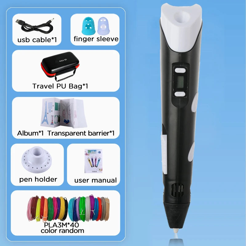 3D Printing Pen Drawing With LCD Screen Compatible Pen PLA Filament Toys Safe Paiting for Children DIY Birthday Gift Kids