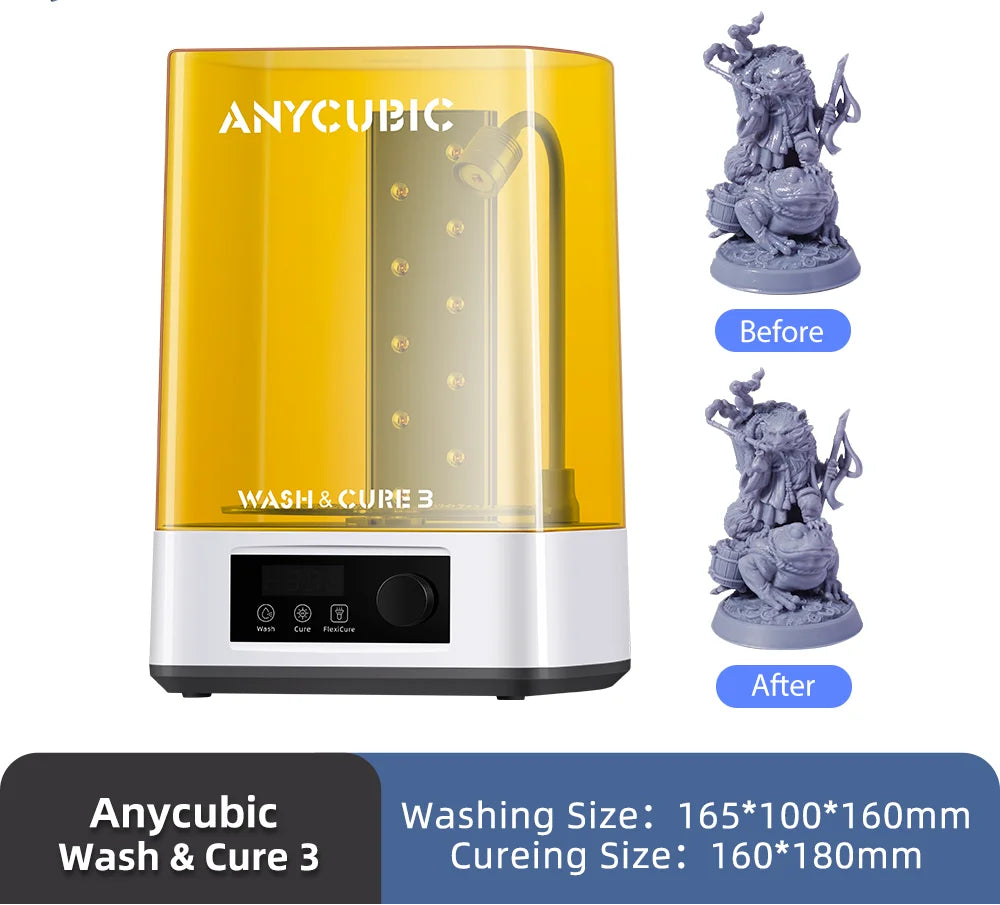 ANYCUBIC Wash & Cure 3 For Photon Mono 4 LCD SLA 3D Printer Models UV Rotary Curing Resin Cleaning Machine 2 in 1