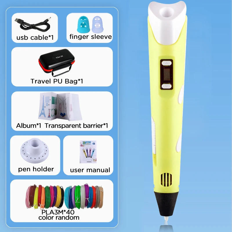 3D Printing Pen Drawing With LCD Screen Compatible Pen PLA Filament Toys Safe Paiting for Children DIY Birthday Gift Kids