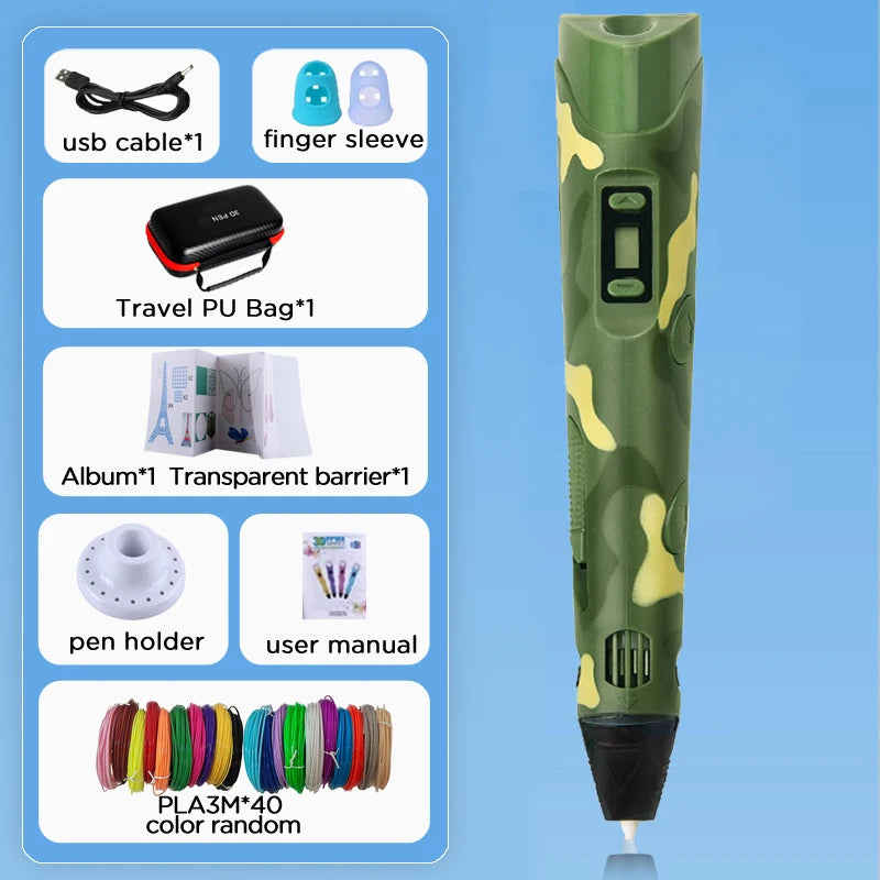 3D Printing Pen Drawing With LCD Screen Compatible Pen PLA Filament Toys Safe Paiting for Children DIY Birthday Gift Kids