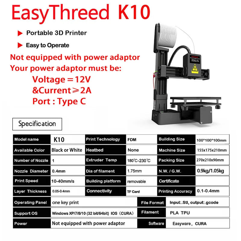 3D Printer High Layer Resolutions Frequency Division Multiplexing ABS All Metal Nozzle Small 3D Printer For Model Making EU