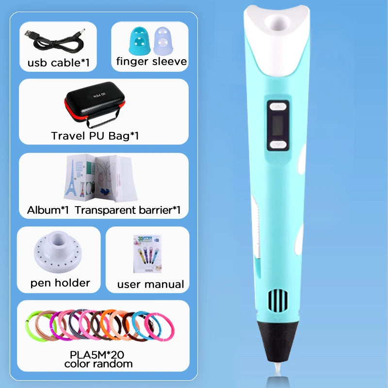 3D Printing Pen Drawing With LCD Screen Compatible Pen PLA Filament Toys Safe Paiting for Children DIY Birthday Gift Kids