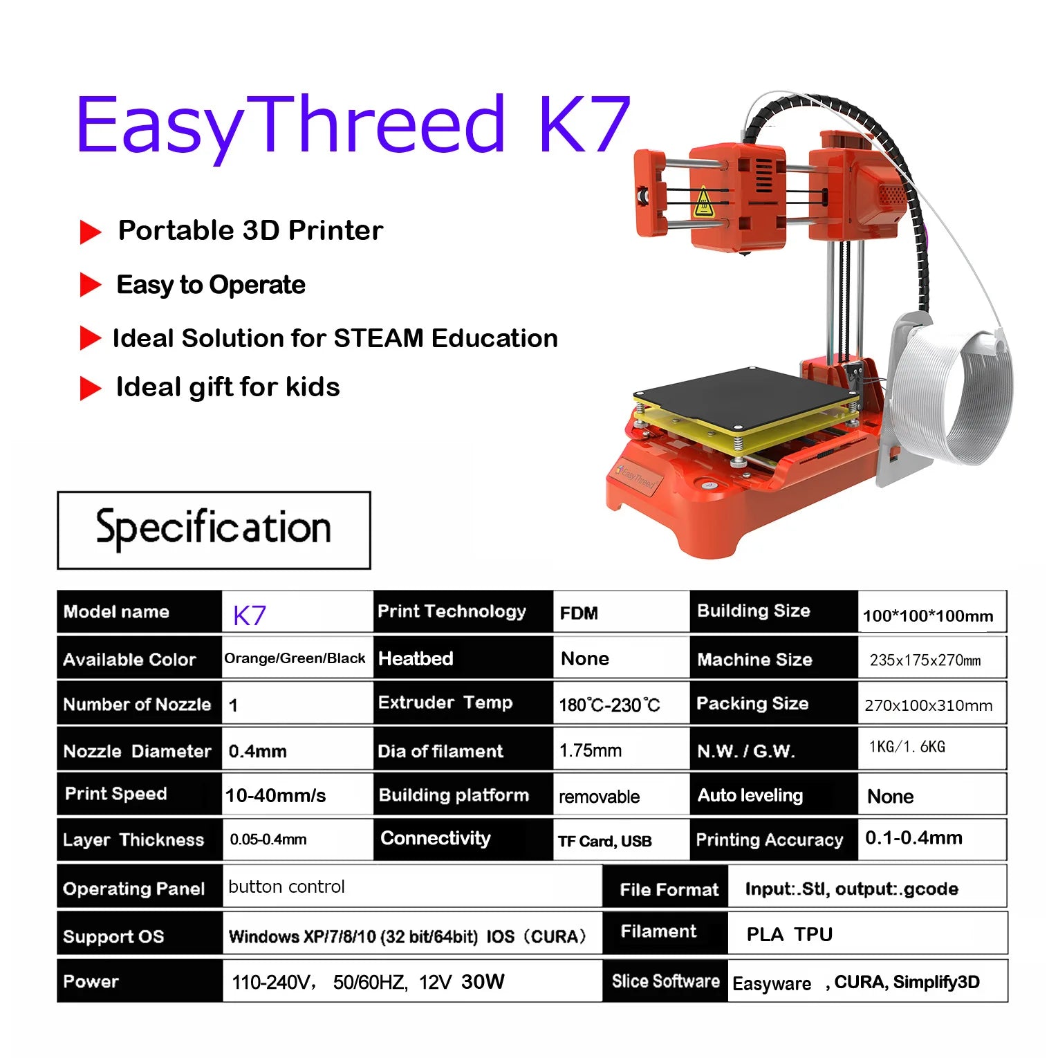 K9 EasyThreed K7 Mini 3D Printer Quick Install One-click Printing Silent Mainboard Impresora 3d Printer Kit for DIY Kids Gift