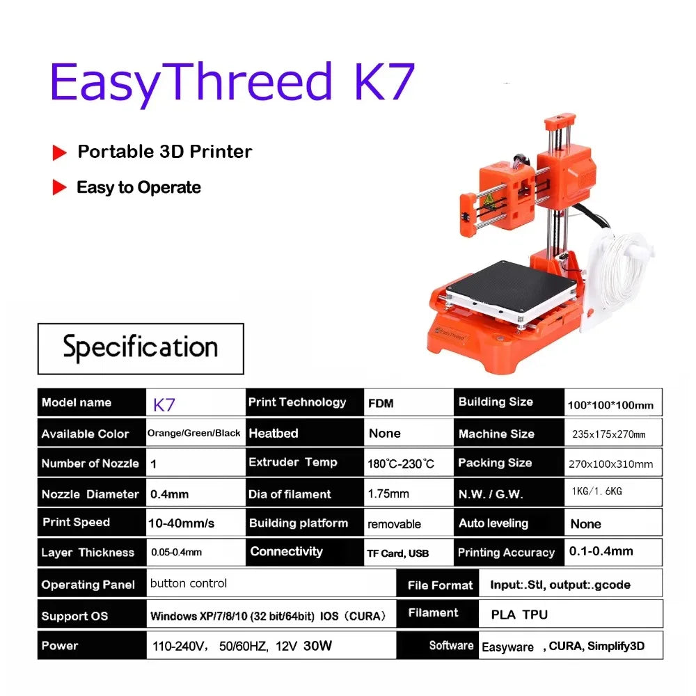 Easythreed K7 Portable Mini Desktop 3D Printer Household DIY Model Making 3D Printing Machine Entry Printer for Beginners & Kids