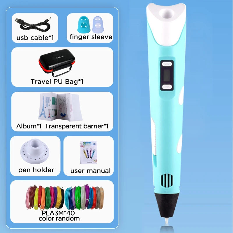 3D Printing Pen Drawing With LCD Screen Compatible Pen PLA Filament Toys Safe Paiting for Children DIY Birthday Gift Kids