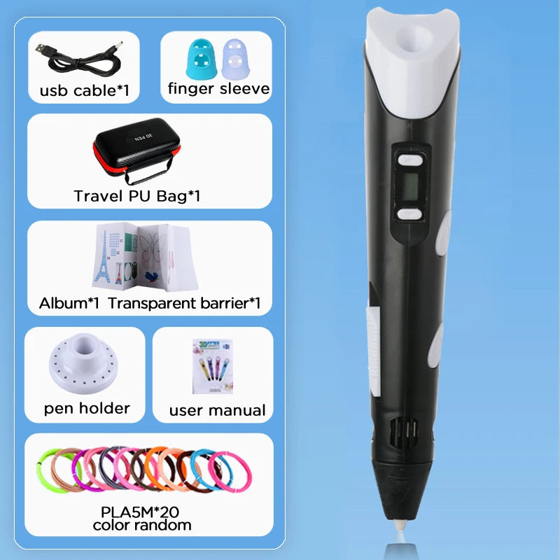 3D Printing Pen Drawing With LCD Screen Compatible Pen PLA Filament Toys Safe Paiting for Children DIY Birthday Gift Kids
