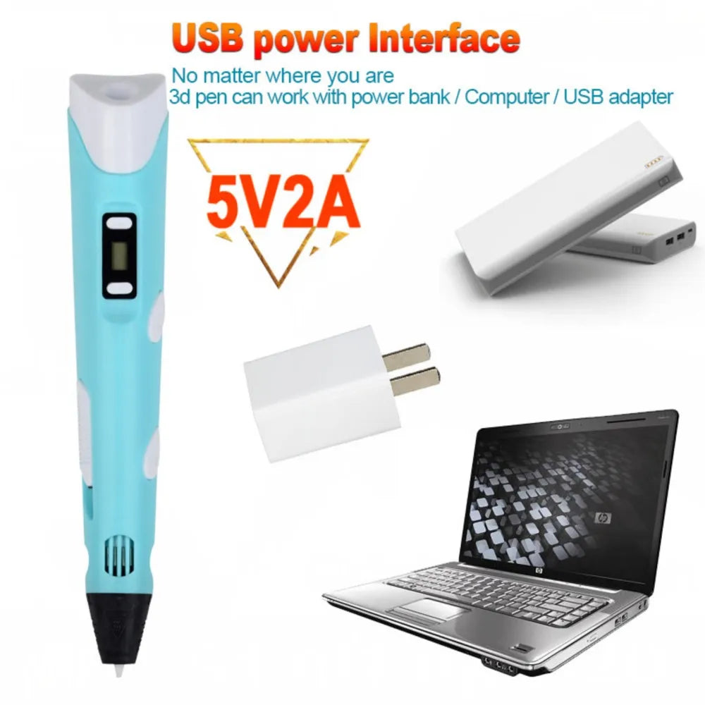 3D Printing Pen Drawing With LCD Screen Compatible Pen PLA Filament Toys Safe Paiting for Children DIY Birthday Gift Kids