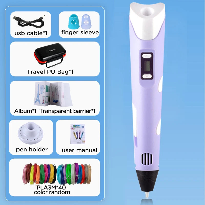 3D Printing Pen Drawing With LCD Screen Compatible Pen PLA Filament Toys Safe Paiting for Children DIY Birthday Gift Kids
