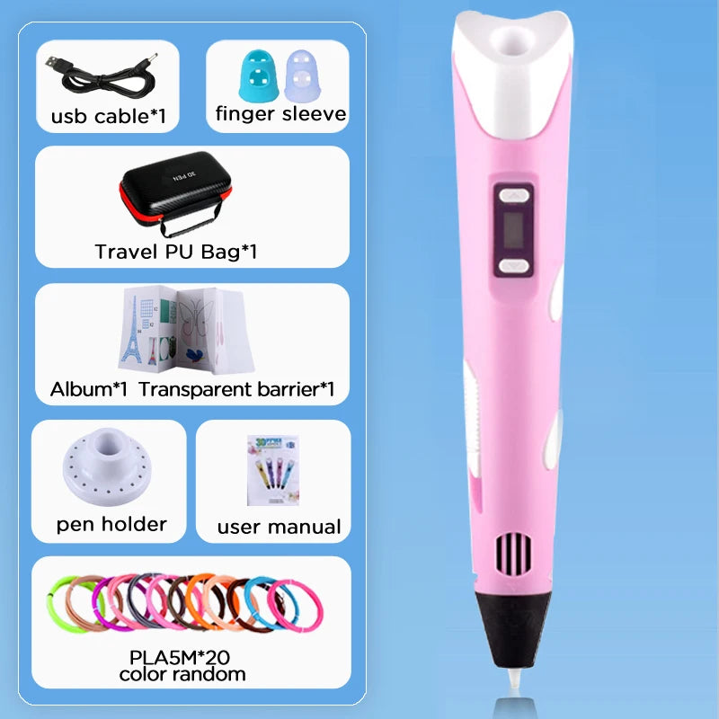 3D Printing Pen Drawing With LCD Screen Compatible Pen PLA Filament Toys Safe Paiting for Children DIY Birthday Gift Kids