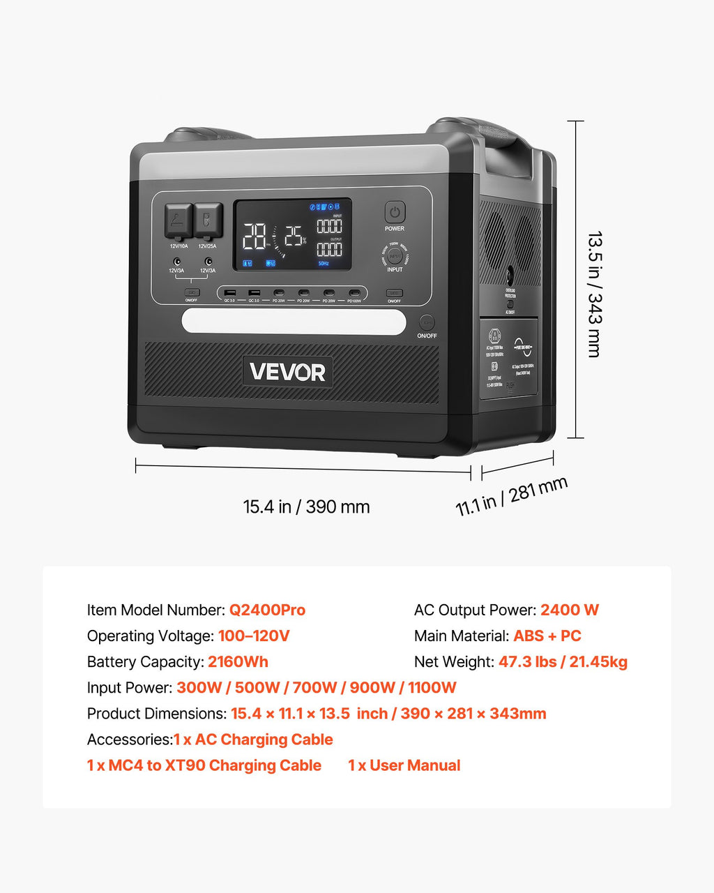 Portable Power Station, 2400W 2160Wh